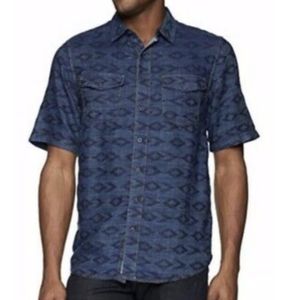 KAVU Prime Time Denim Short Sleeve Shirt Summer Lightweight Button Up Size S